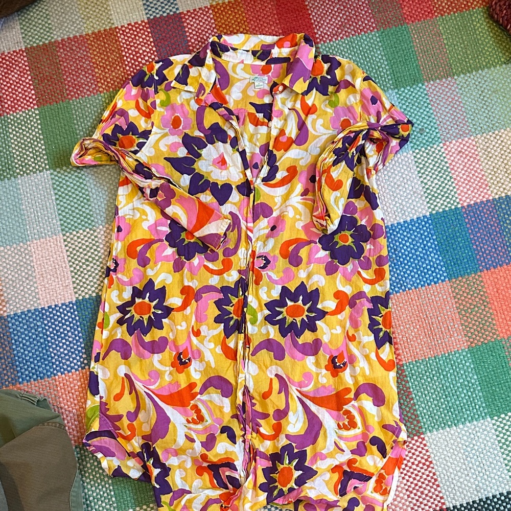 J Crew Colorful Floral Button-Up cover up
